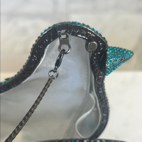 Elegant Rhinestone Blue Bird Clutch with cross body strap